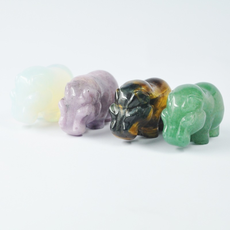 2-inch natural crystal agate carved hippopotamus ornaments