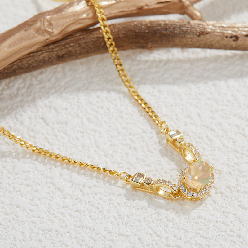 S925 sterling silver necklace with natural opal