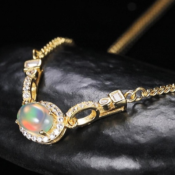 S925 sterling silver necklace with natural opal