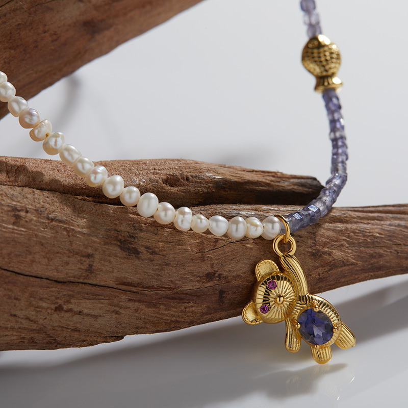 S925 sterling silver necklace with natural freshwater pearls + iolite necklace