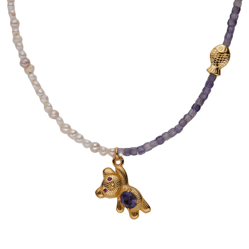 S925 sterling silver necklace with natural freshwater pearls + iolite necklace