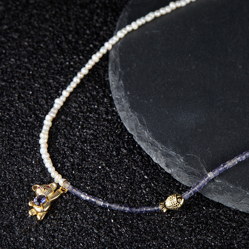 S925 sterling silver necklace with natural freshwater pearls + iolite necklace