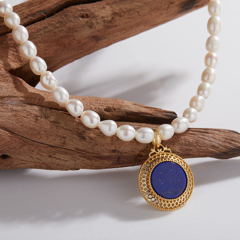 S925 sterling silver natural pearl natural stone jewelry necklace