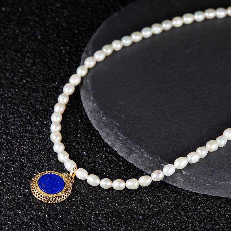 S925 sterling silver natural pearl natural stone jewelry necklace