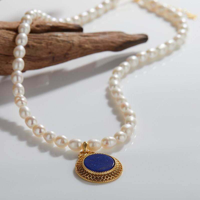 S925 sterling silver natural pearl natural stone jewelry necklace