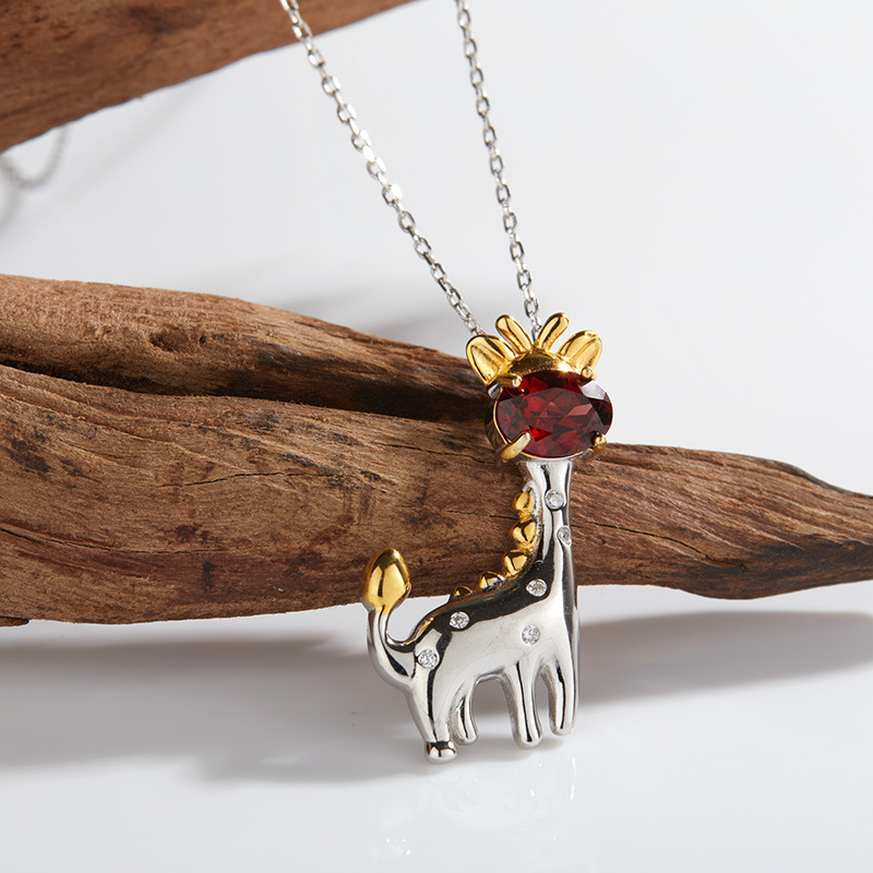 S925 sterling silver inlaid with natural stone deer necklace clavicle necklace