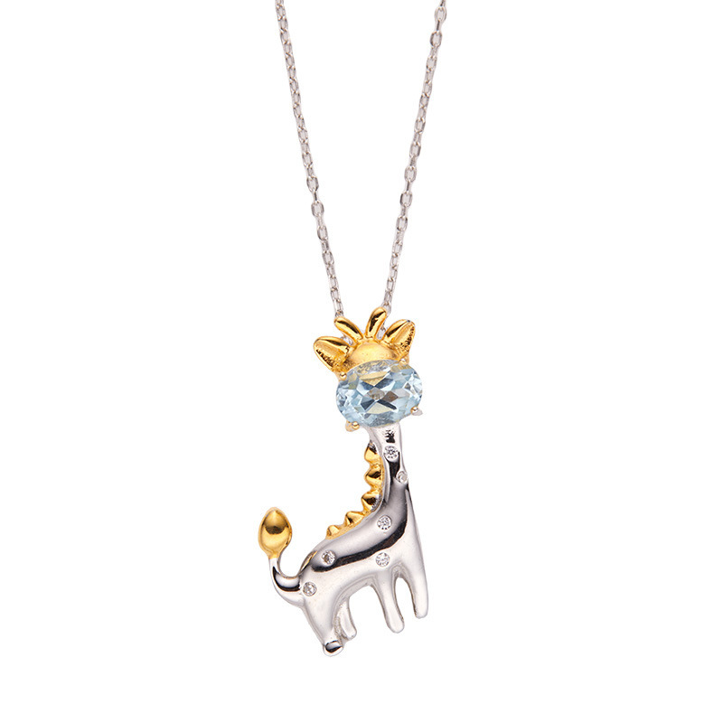 S925 sterling silver inlaid with natural stone deer necklace clavicle necklace