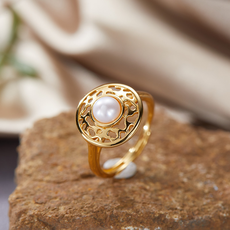 S925 sterling silver natural pearl crystal jade ring