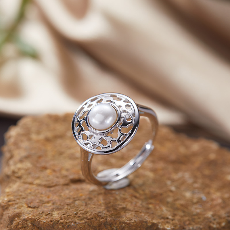 S925 sterling silver natural pearl crystal jade ring