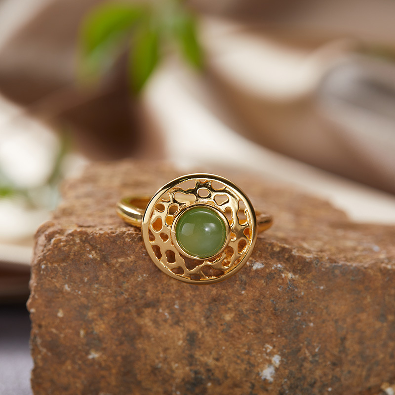 S925 sterling silver natural pearl crystal jade ring