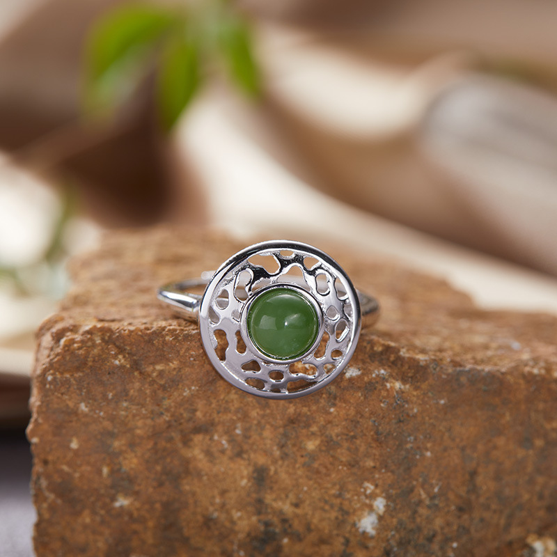 S925 sterling silver natural pearl crystal jade ring