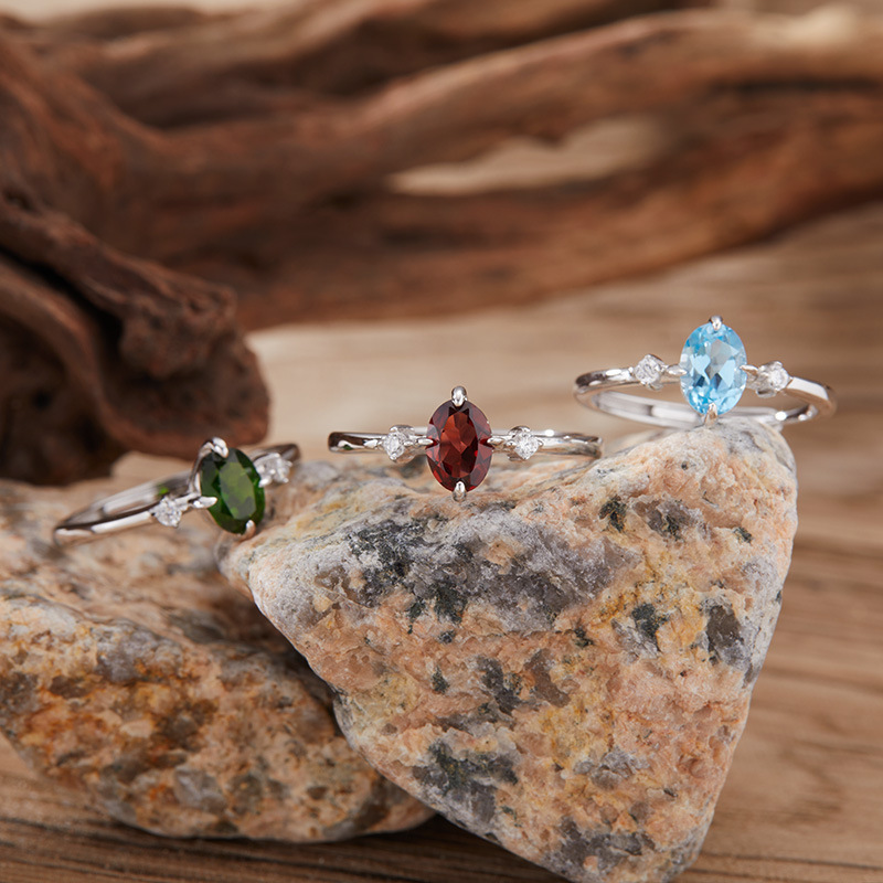 S925 sterling silver natural topaz garnet diopside peridot ring