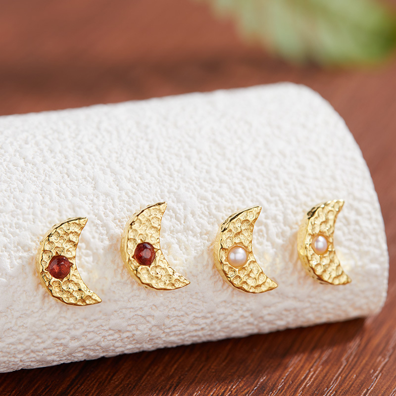 S925 sterling silver inlaid with natural garnet pearl earrings
