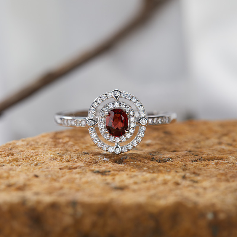 S925 sterling silver inlaid with natural crystal gem ring