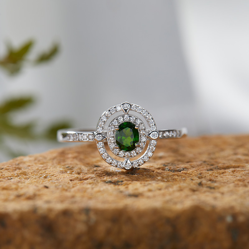S925 sterling silver inlaid with natural crystal gem ring