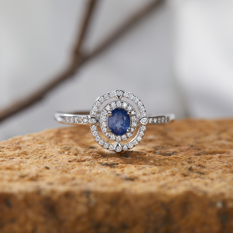 S925 sterling silver inlaid with natural crystal gem ring