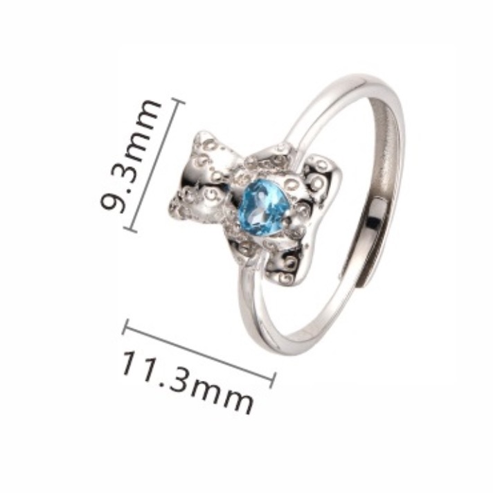 S925 sterling silver inlaid with natural topaz garnet amethyst bear ring
