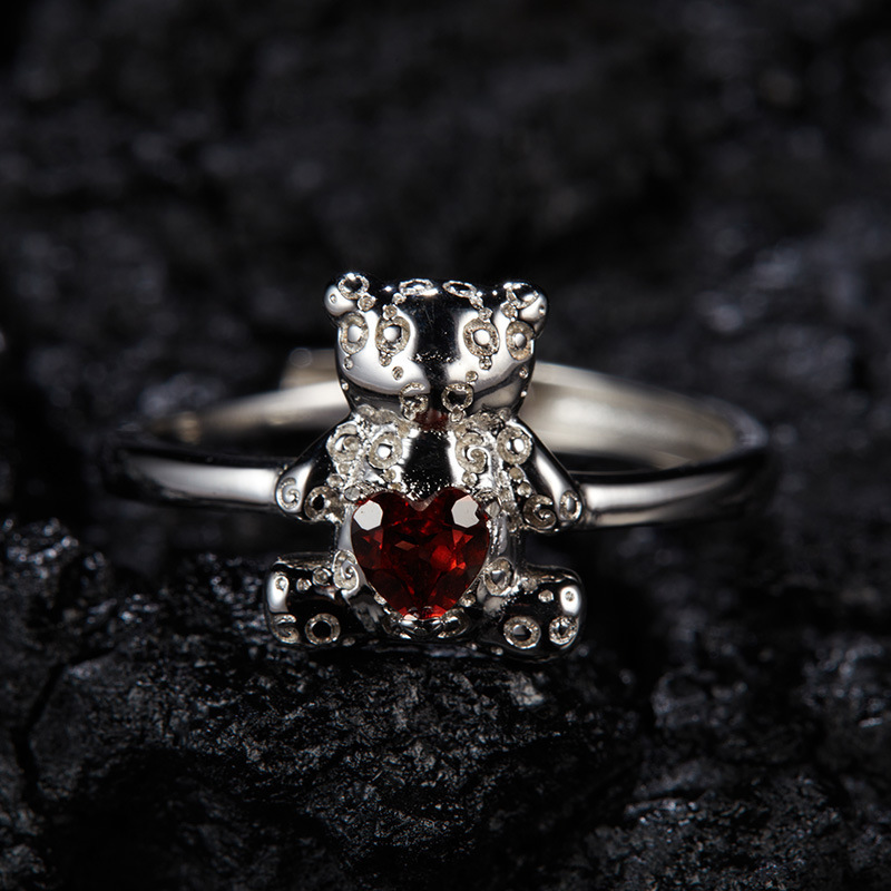 S925 sterling silver inlaid with natural topaz garnet amethyst bear ring