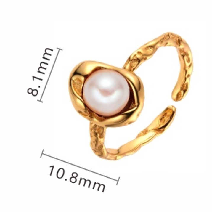 S925 sterling silver inlaid with natural freshwater pearl bean ring