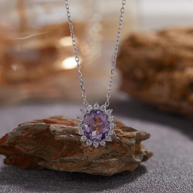 S925 sterling silver necklace with natural topaz, citrine and garnet
