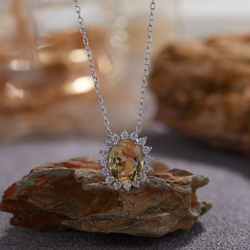 S925 sterling silver necklace with natural topaz, citrine and garnet