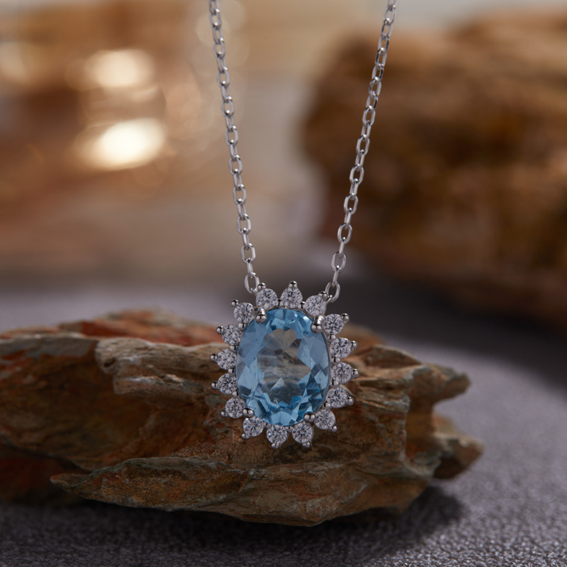 S925 sterling silver necklace with natural topaz, citrine and garnet