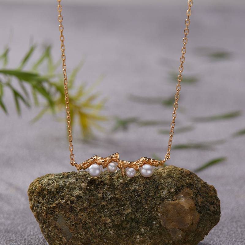 S925 sterling silver inlaid with natural pearl gemstone art necklace