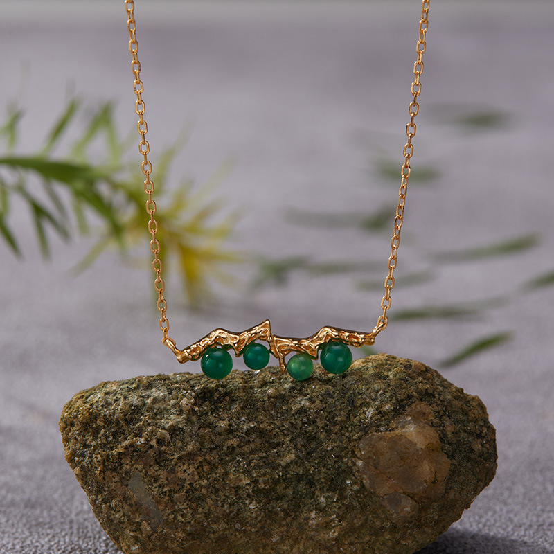 S925 sterling silver inlaid with natural pearl gemstone art necklace