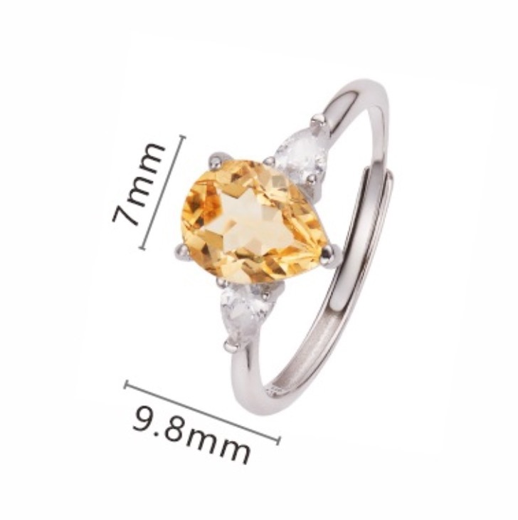 S925 sterling silver inlaid teardrop-shaped natural crystal ring