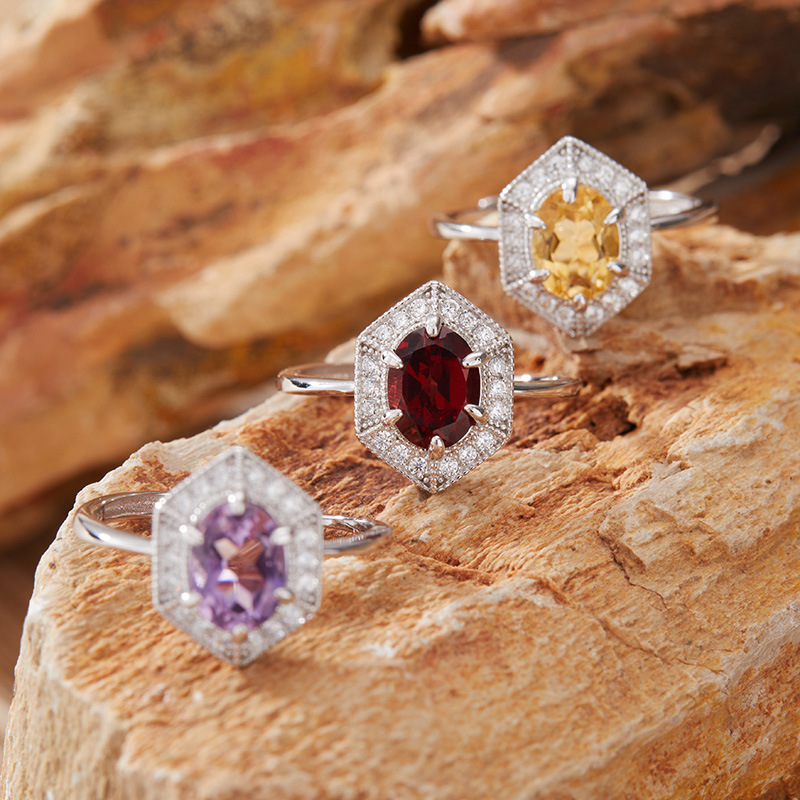 S925 sterling silver inlaid with natural crystal gem ring