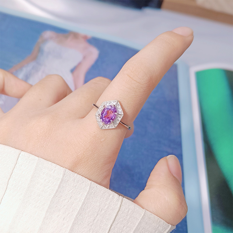 S925 sterling silver inlaid with natural crystal gem ring