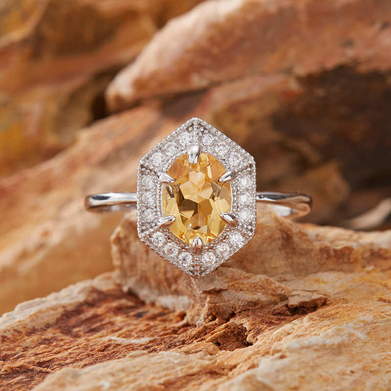 S925 sterling silver inlaid with natural crystal gem ring