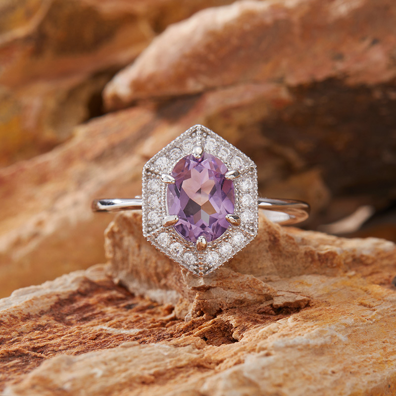 S925 sterling silver inlaid with natural crystal gem ring