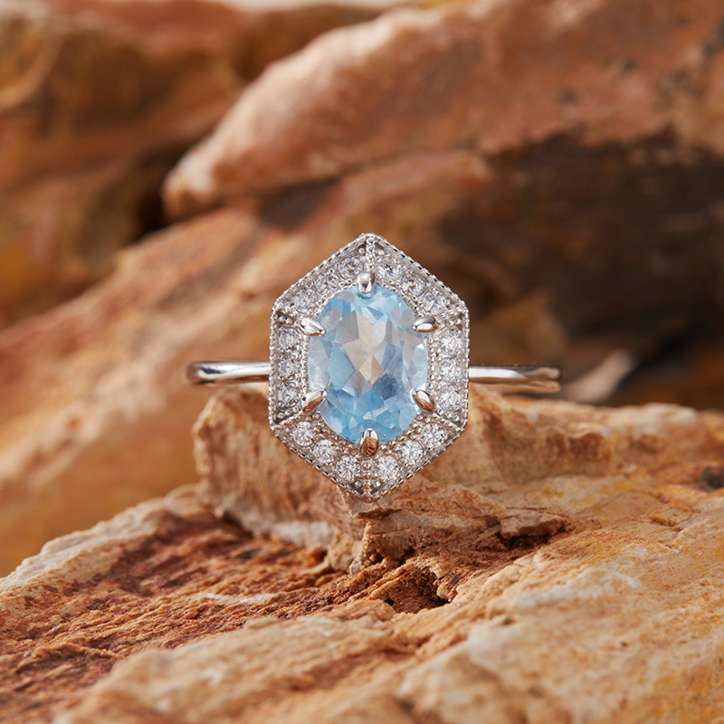 S925 sterling silver inlaid with natural crystal gem ring