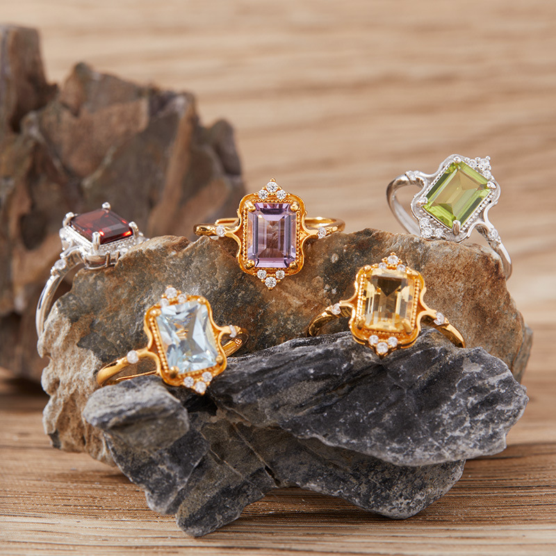 S925 sterling silver inlaid with natural crystal ring