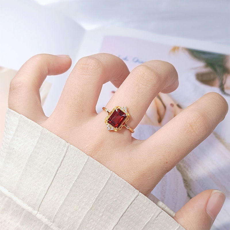 S925 sterling silver inlaid with natural crystal ring