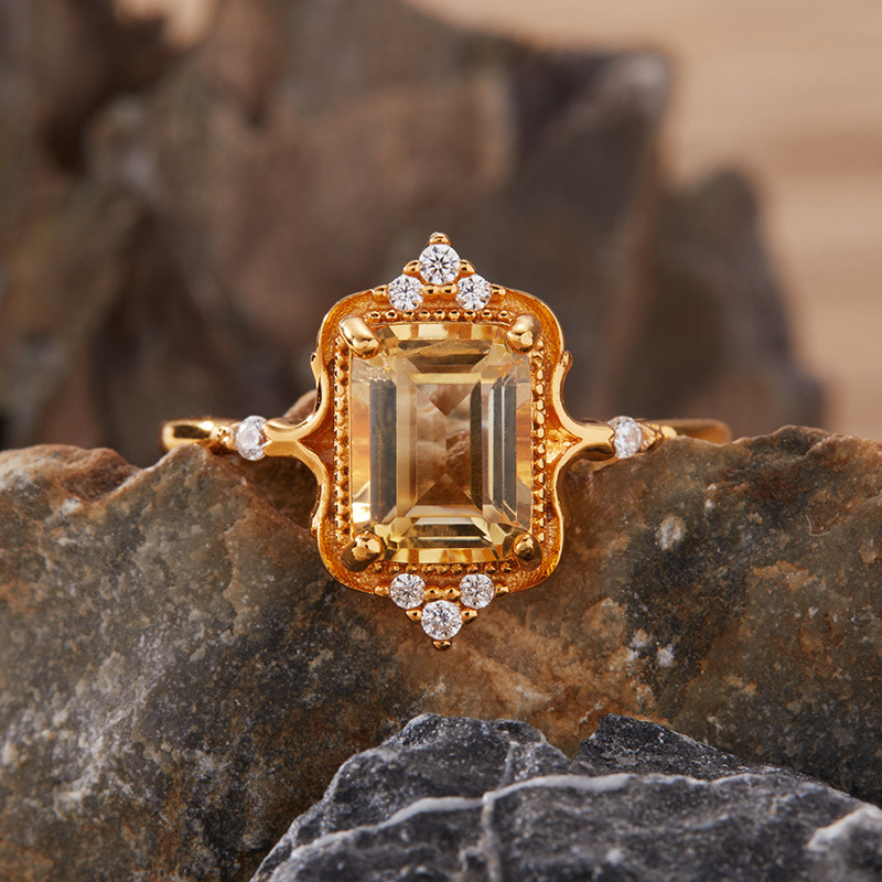 S925 sterling silver inlaid with natural crystal ring