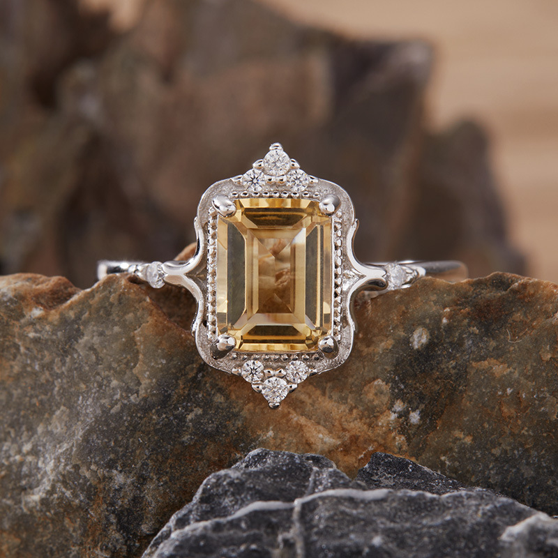 S925 sterling silver inlaid with natural crystal ring