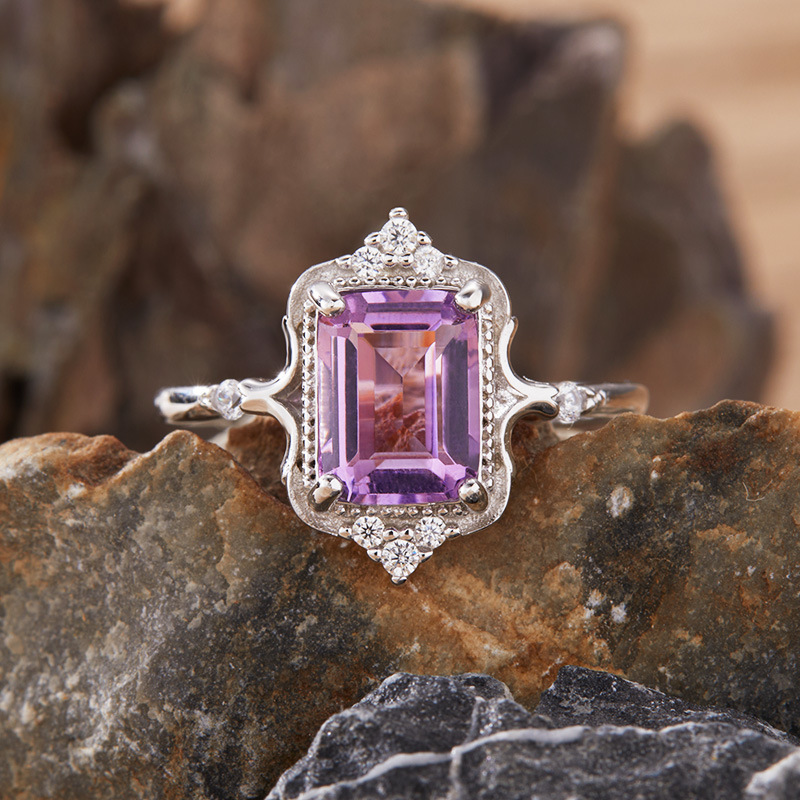 S925 sterling silver inlaid with natural crystal ring