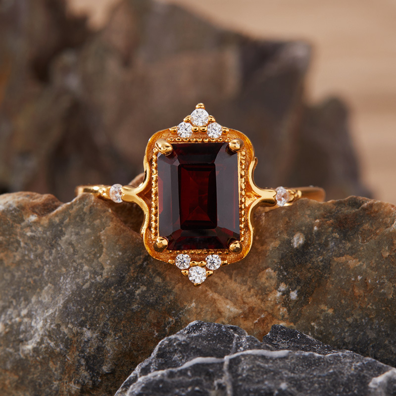 S925 sterling silver inlaid with natural crystal ring