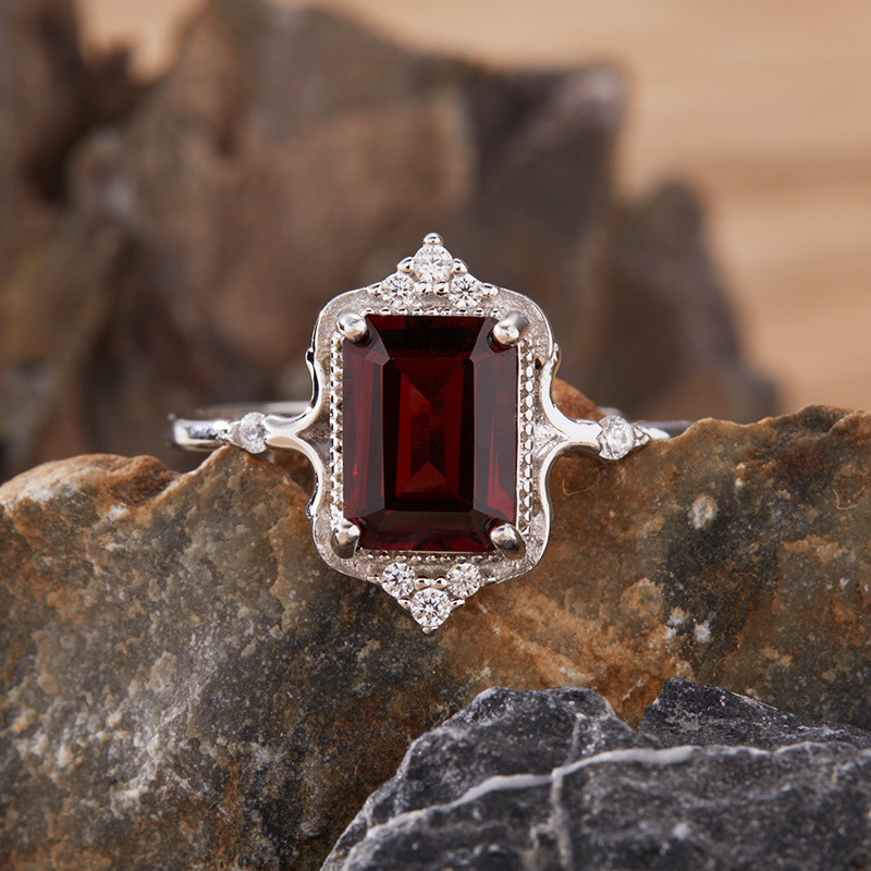 S925 sterling silver inlaid with natural crystal ring