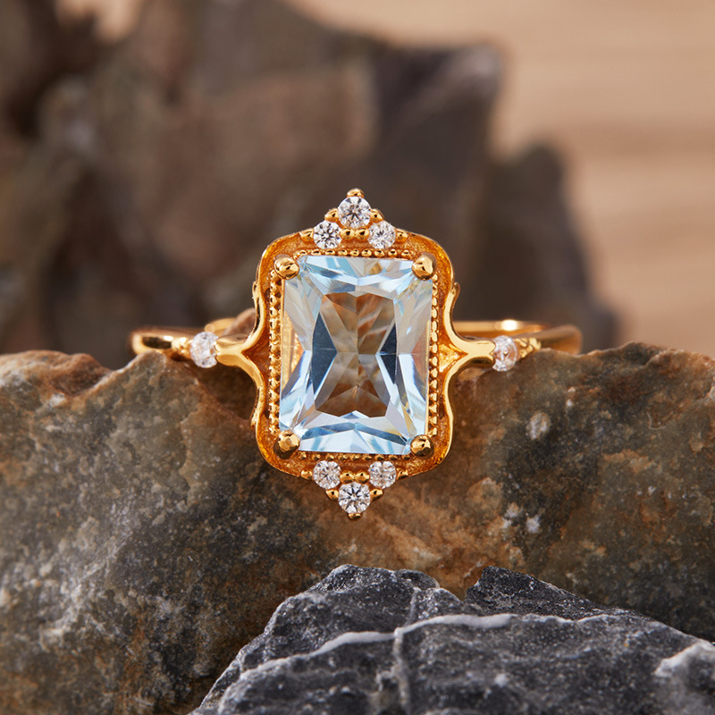 S925 sterling silver inlaid with natural crystal ring