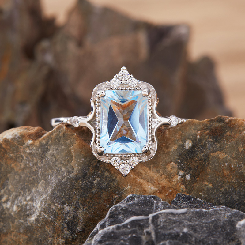 S925 sterling silver inlaid with natural crystal ring