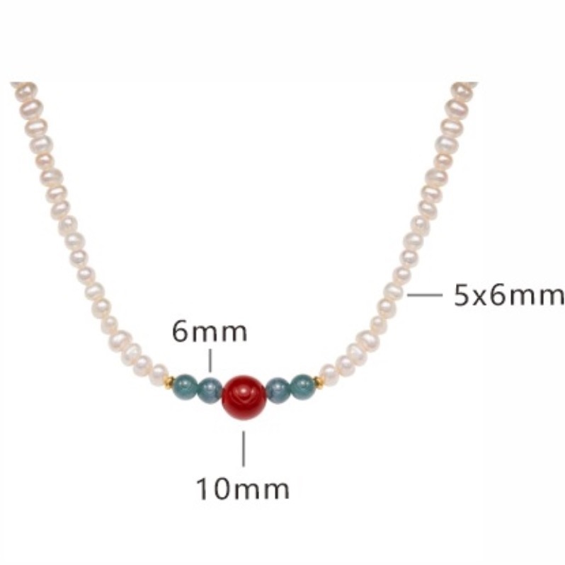 S925 sterling silver natural red agate blue water jade freshwater pearl necklace