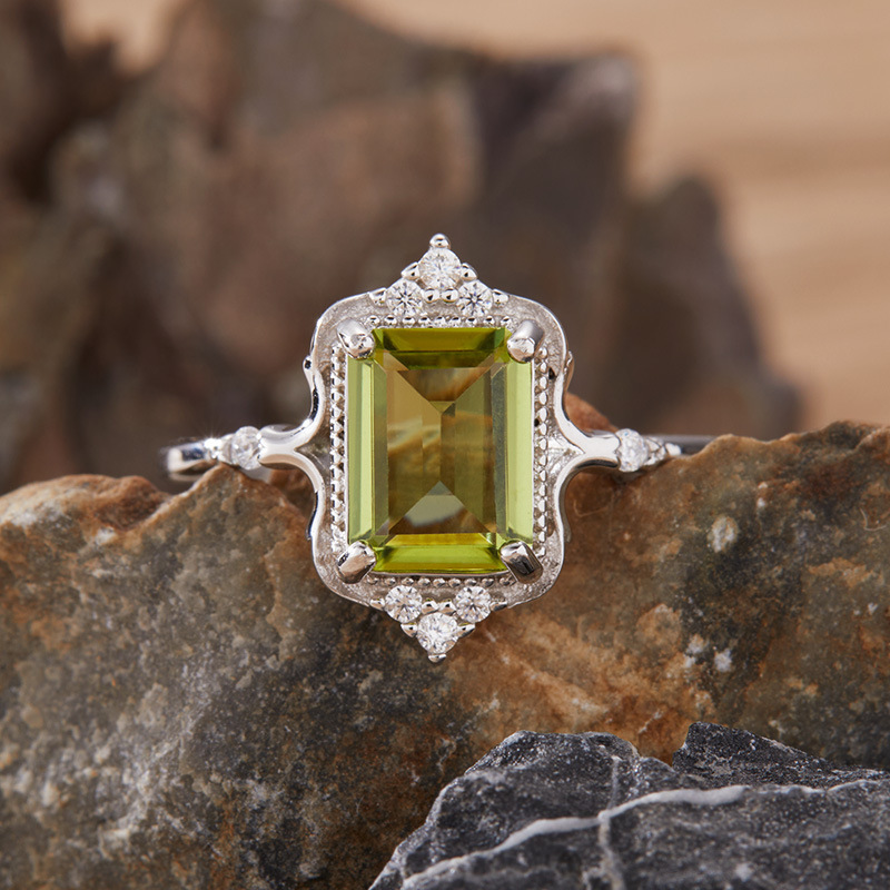 S925 sterling silver inlaid with natural crystal ring