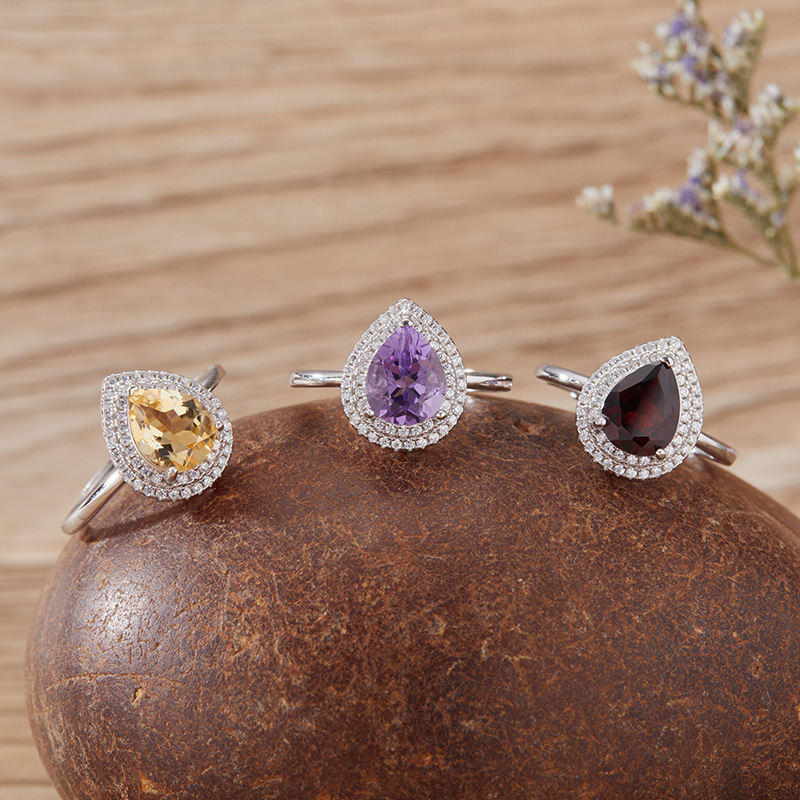 S925 sterling silver inlaid with natural crystal gem ring