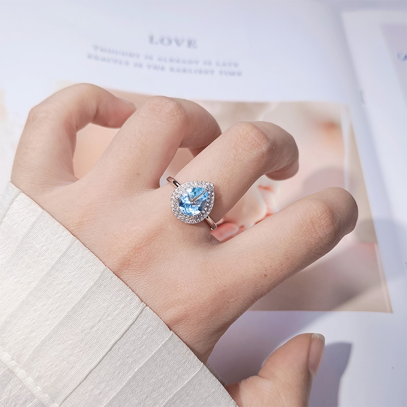 S925 sterling silver inlaid with natural crystal gem ring