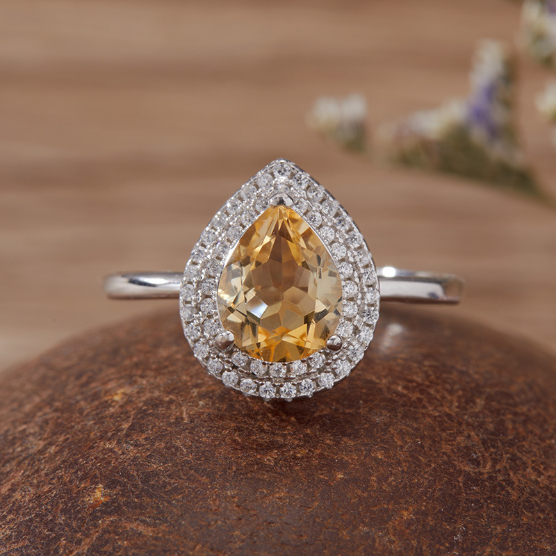 S925 sterling silver inlaid with natural crystal gem ring