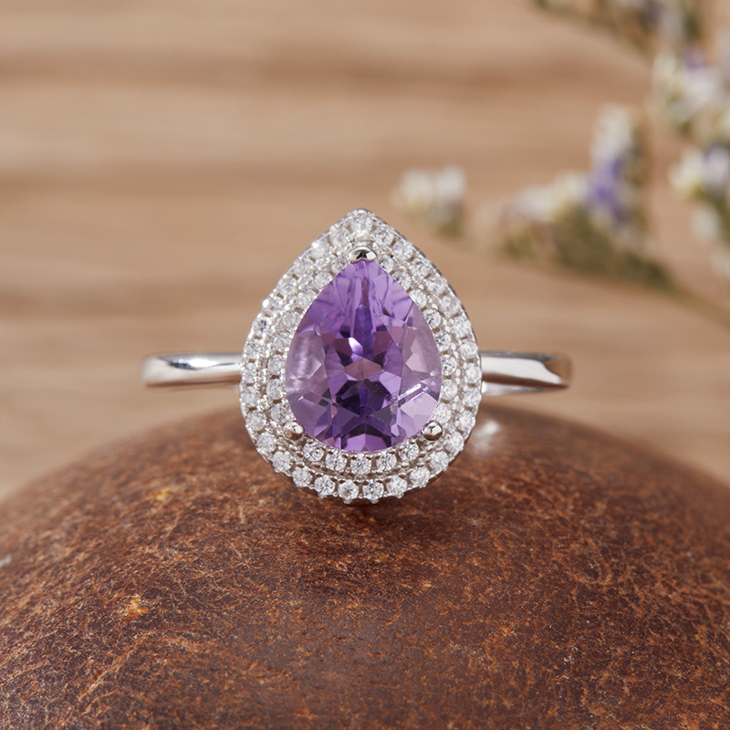 S925 sterling silver inlaid with natural crystal gem ring