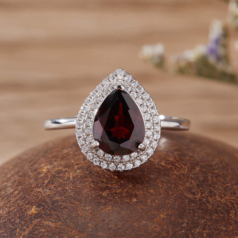 S925 sterling silver inlaid with natural crystal gem ring